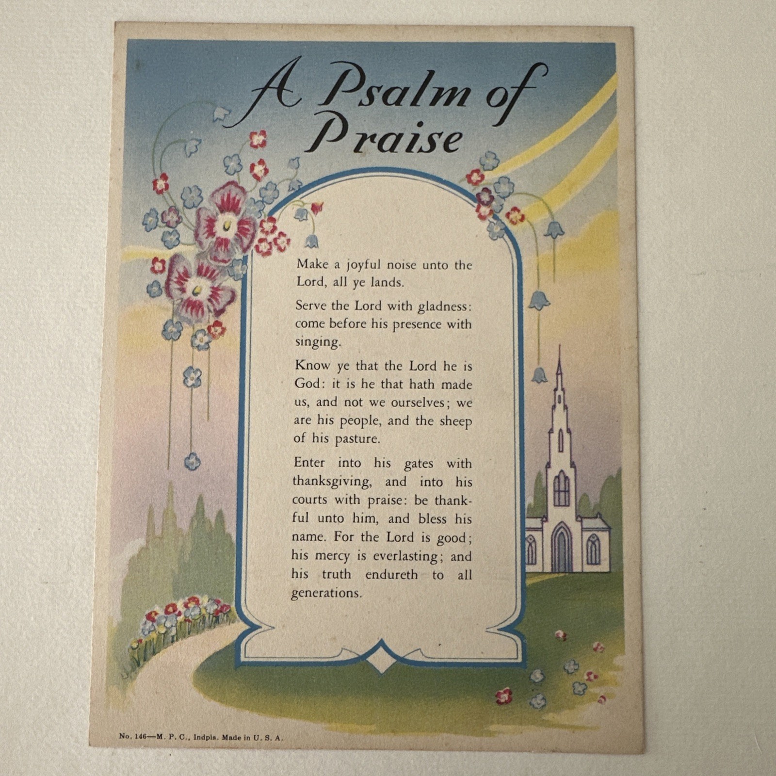 VINTAGE A PSALM OF PRAISE RELIGIOUS TEACHING CARD