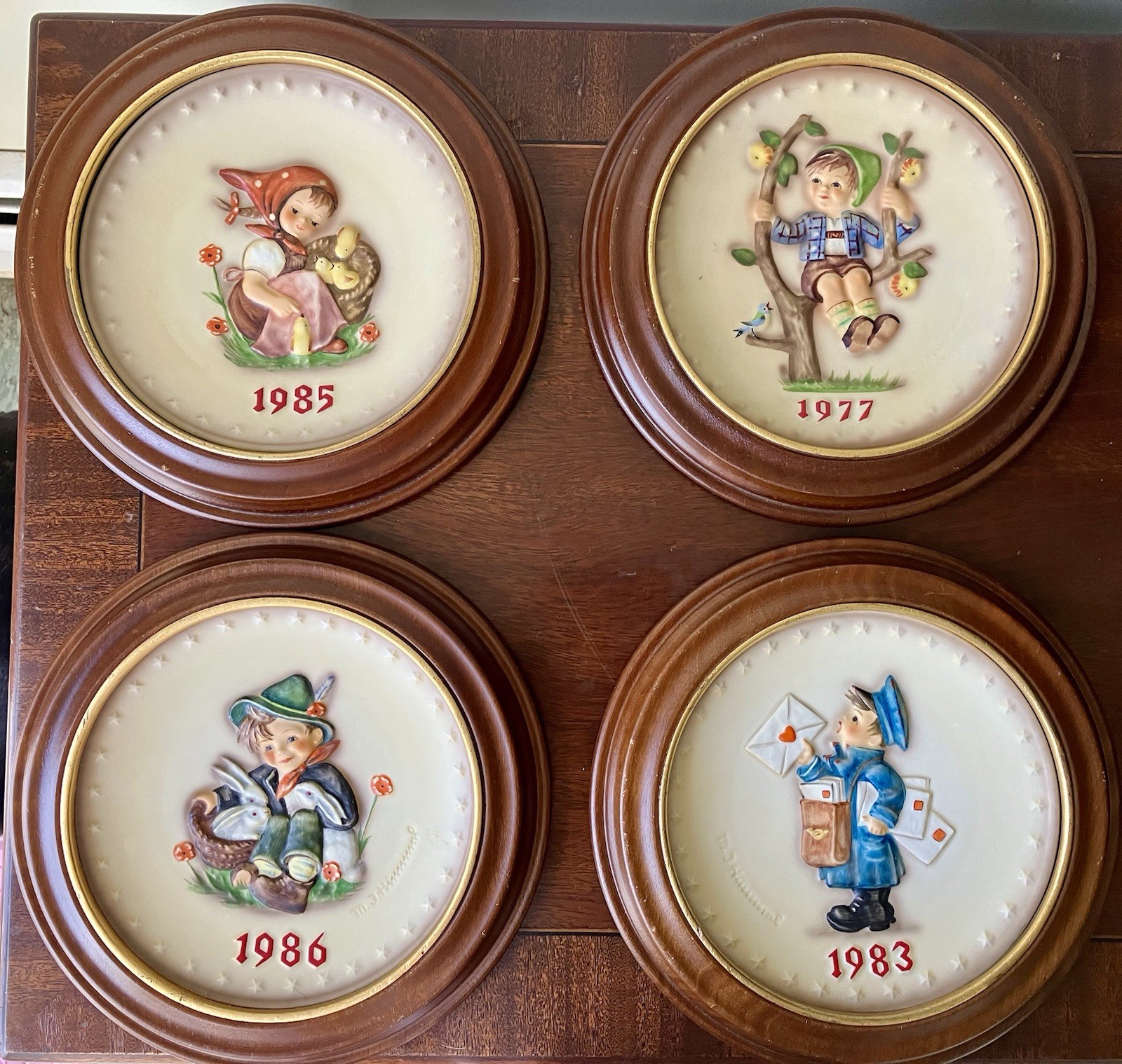 Lot of 4 Vintage Goebel Hummel Framed Annual Plates 1977 1983 1985 1986 Germany