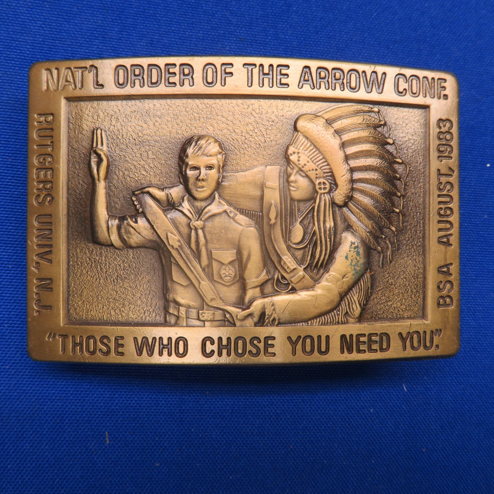 Boy Scout 1983 NOAC National Order Of The Arrow Conf. Brass Belt Buckle 268C1