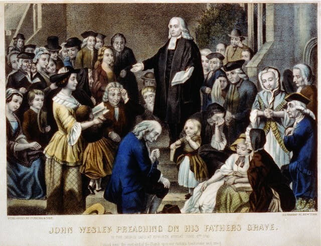 Epworth England 1742 John Wesley Preaching on Father�s Grave Churchyard