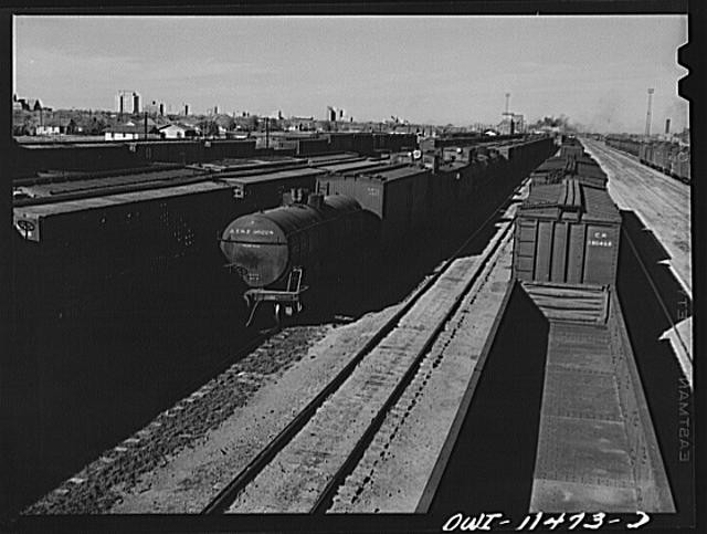 Photo:Amarillo Texas 1940s Santa Fe Railroad Yards Freight Cars