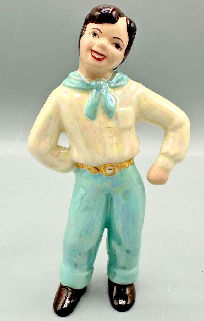 Vintage 1950s Japanese Cowboy Boy Lusterware Ceramic Figurine Western Japan