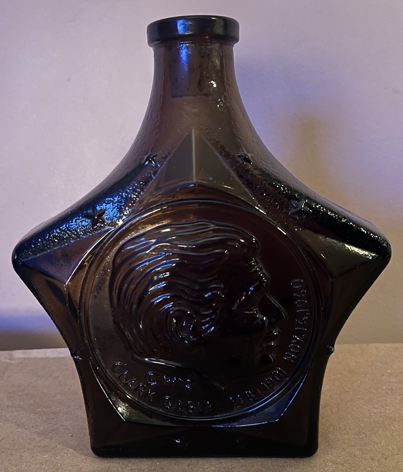 Wheaton Commemoratives Star Brown Glass Decanter Clark Gable Collector's Bottle Wheaton Commemoratives Star Brown Glass Decanter Clark Gable Collector's Bottle