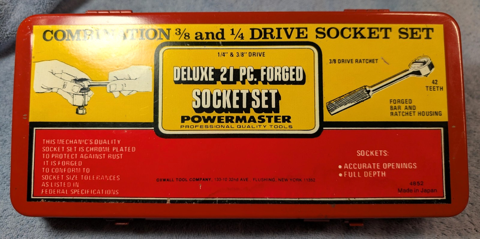 Vintage Oxwall 21 Piece Socket Set - POWERMASTER 3/8 & 1/4 Drive New Old Stock