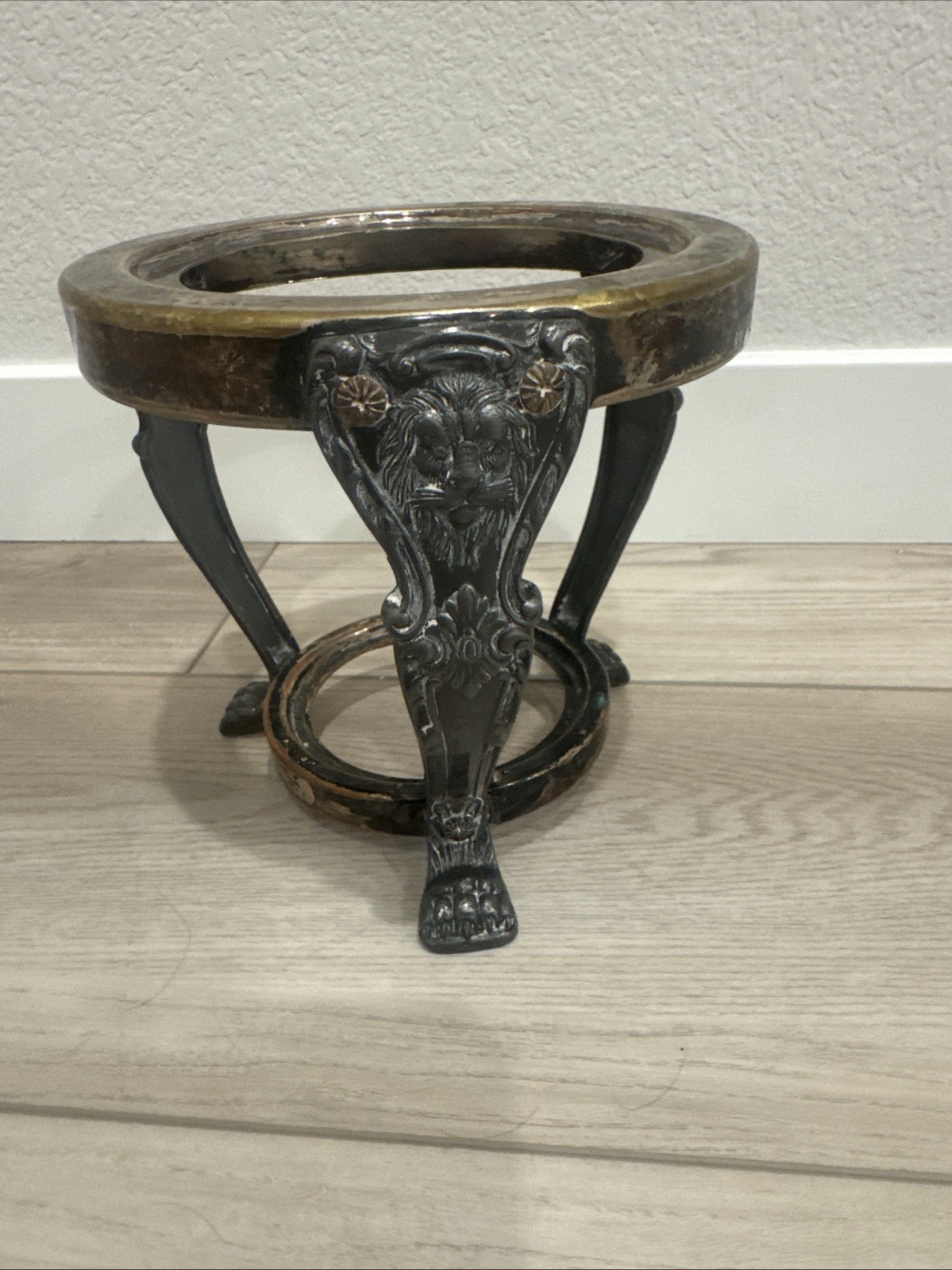 Silver Plated Ornate Chafing Dish Stand Lion Vintage Gothic MCM Plant Riser Silver Plated Ornate Chafing Dish Stand Lion Vintage Gothic MCM Plant Riser