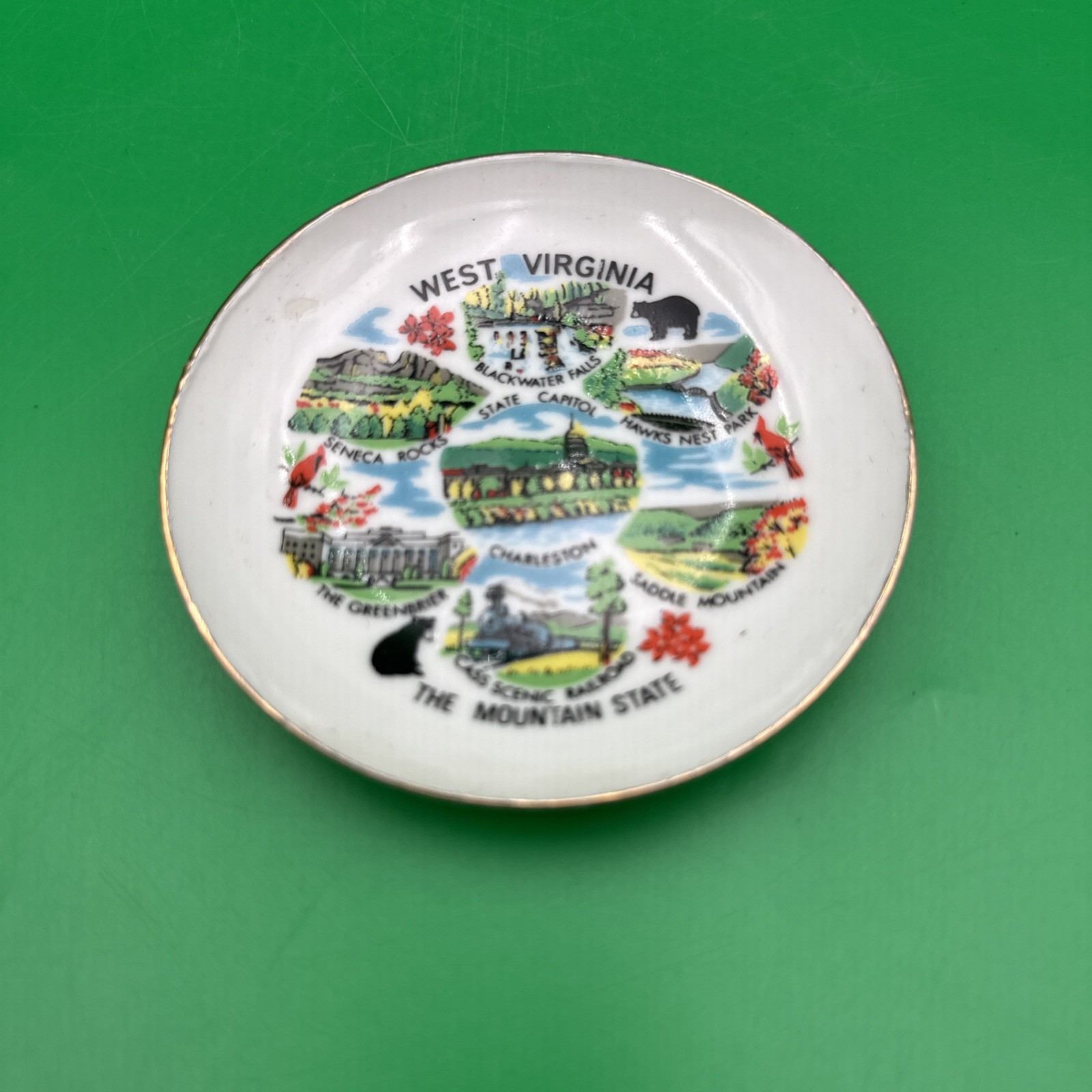 Vintage Souvenir MINI Plate WEST VIRGINIA The Mountain State Vintage Souvenir MINI Plate WEST VIRGINIA The Mountain State