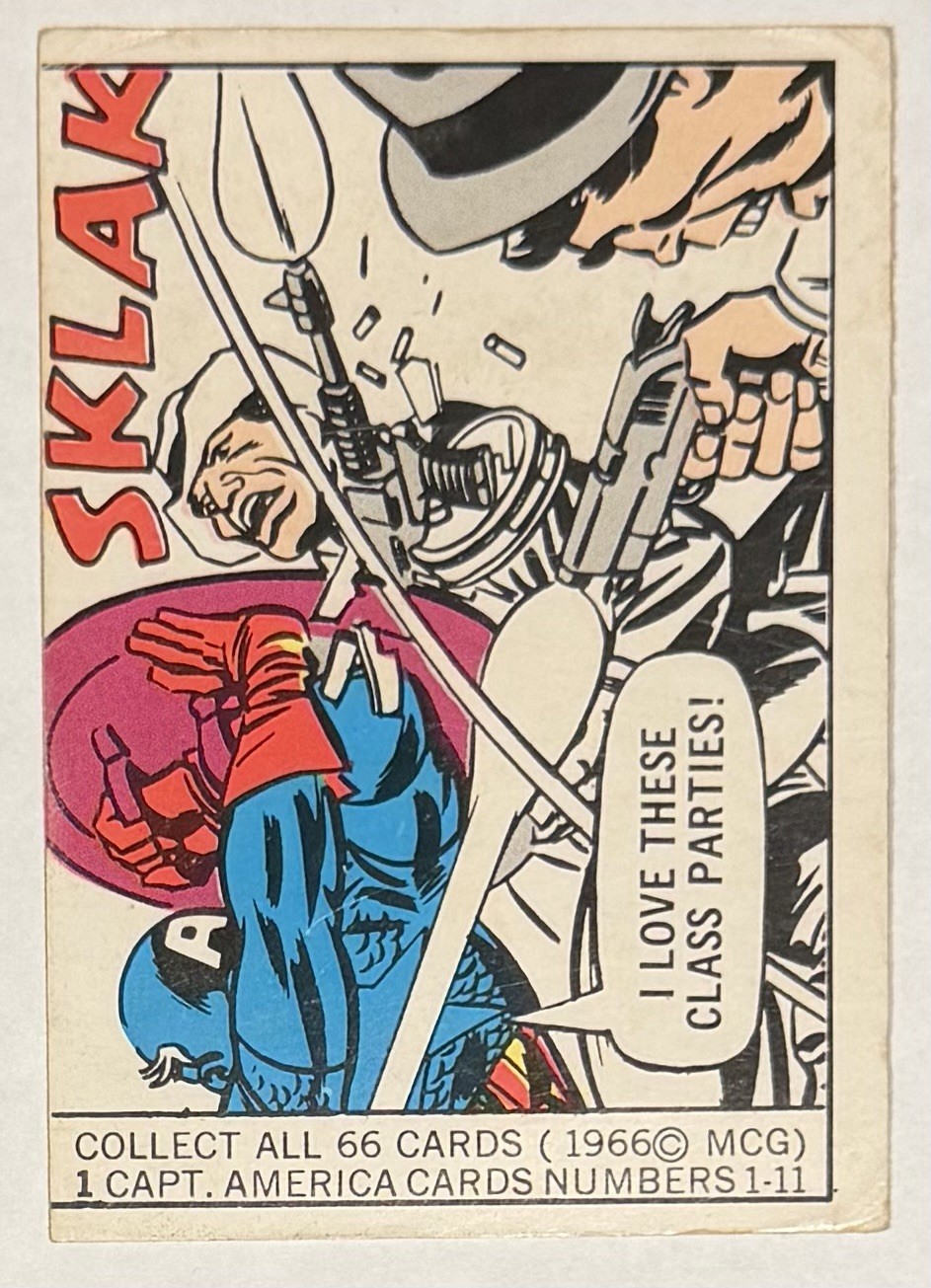 1966 Donruss Marvel Captain America I Love These Class Parties #1 Rookie 1966 Donruss Marvel Captain America I Love These Class Parties #1 Rookie
