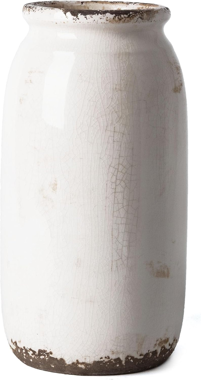 White Ceramic Vase 10 Inch Rustic Farmhouse Crackle Glaze Pampas Grass Decor White Ceramic Vase 10 Inch Rustic Farmhouse Crackle Glaze Pampas Grass Decor