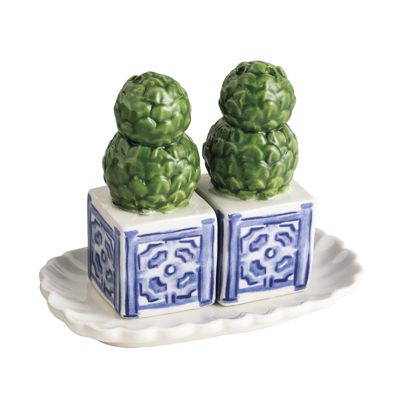 Mud Pie Ceramic Topiary Salt And Pepper Shaker Set, Green Mud Pie Ceramic Topiary Salt And Pepper Shaker Set, Green