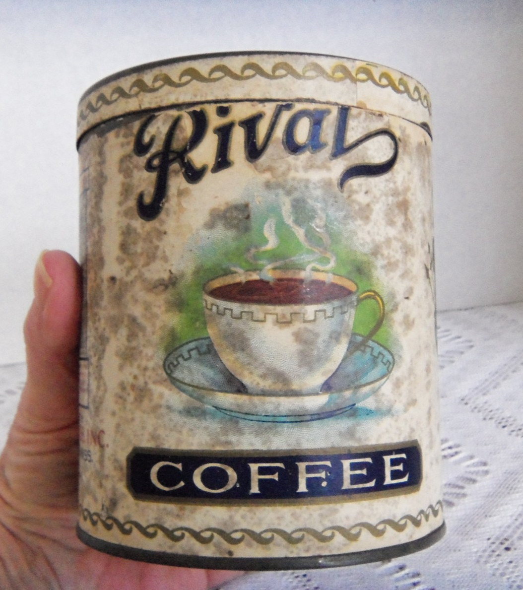 Vtg Rival Foods Inc 1920's-30's Coffee Tin Paper Label Country Store Advertising