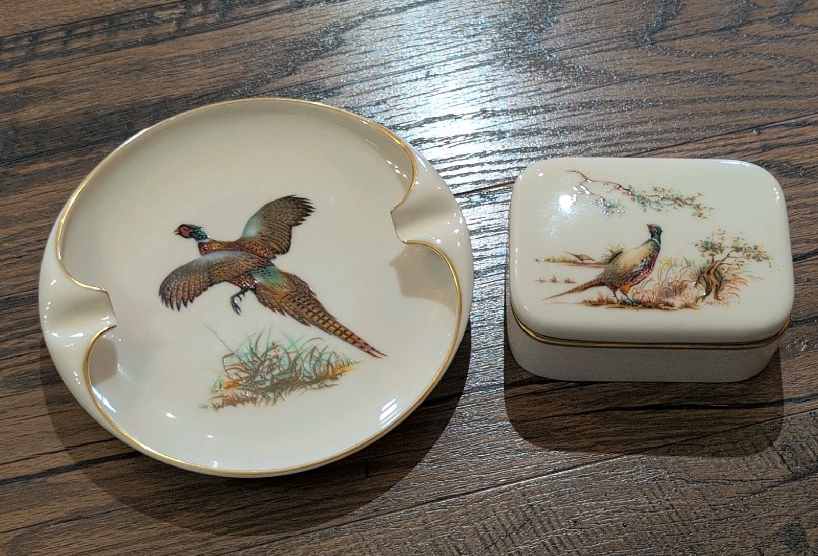 Vintage Lenox Porcelain Pheasant Cigarette Trinket Box w Lid + Matching Ashtray Vintage Lenox Porcelain Pheasant Cigarette Trinket Box w Lid + Matching Ashtray