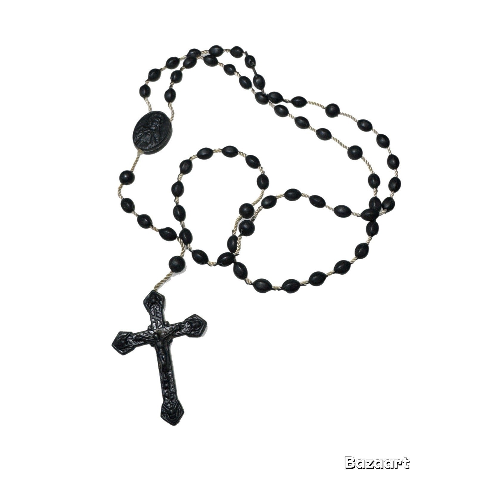 Antique Victorian Gutta Percha Beads Rosary Miraculous Medallion Corded Italy Antique Victorian Gutta Percha Beads Rosary Miraculous Medallion Corded Italy