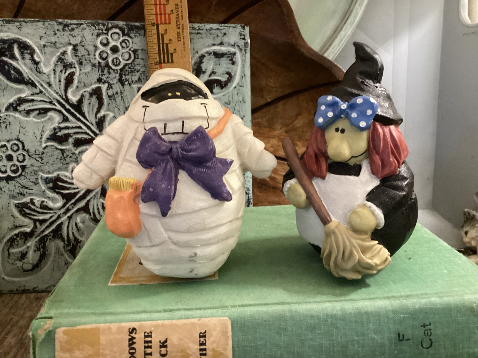 Vintage Lot Of 2 Halloween Witch And Mummy Super Cute Rare spooky 