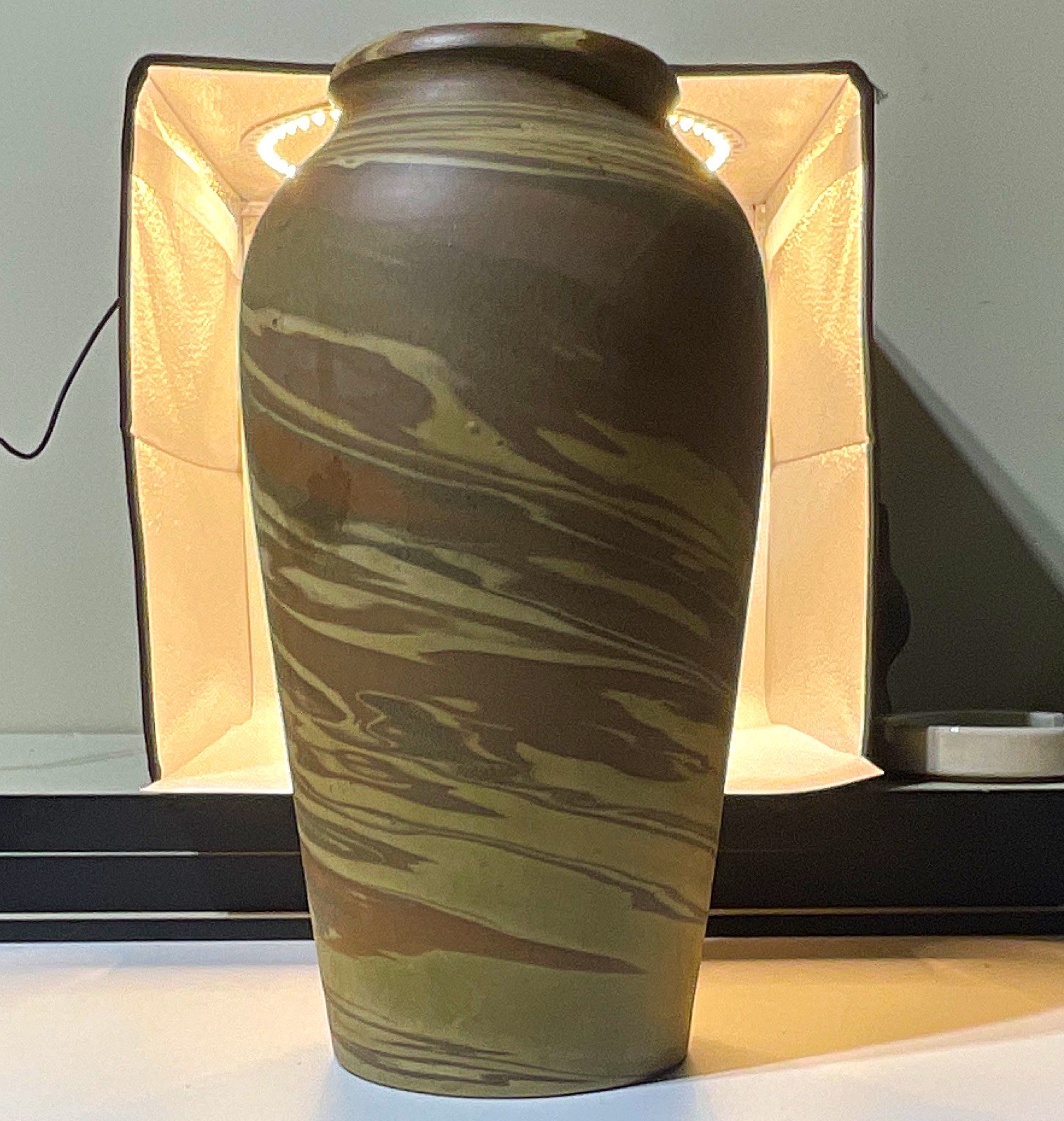 Antique Niloak Mission Swirl Art Pottery Vase 12” Large Early Block Mark 1910s Antique Niloak Mission Swirl Art Pottery Vase 12” Large Early Block Mark 1910s