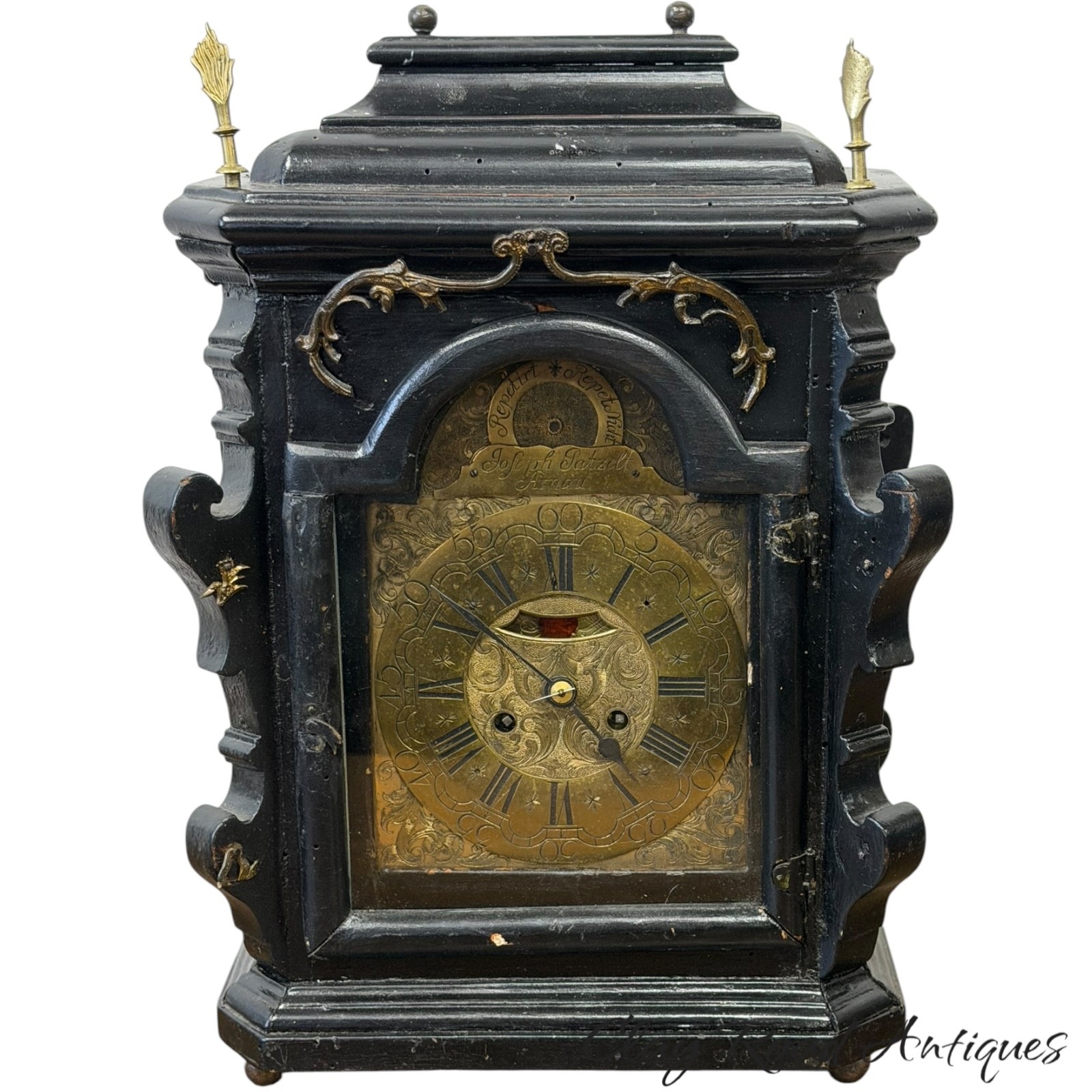 antique 18th century Baroque bracket clock Joseph Patzelt Arnau Verge movement antique 18th century Baroque bracket clock Joseph Patzelt Arnau Verge movement