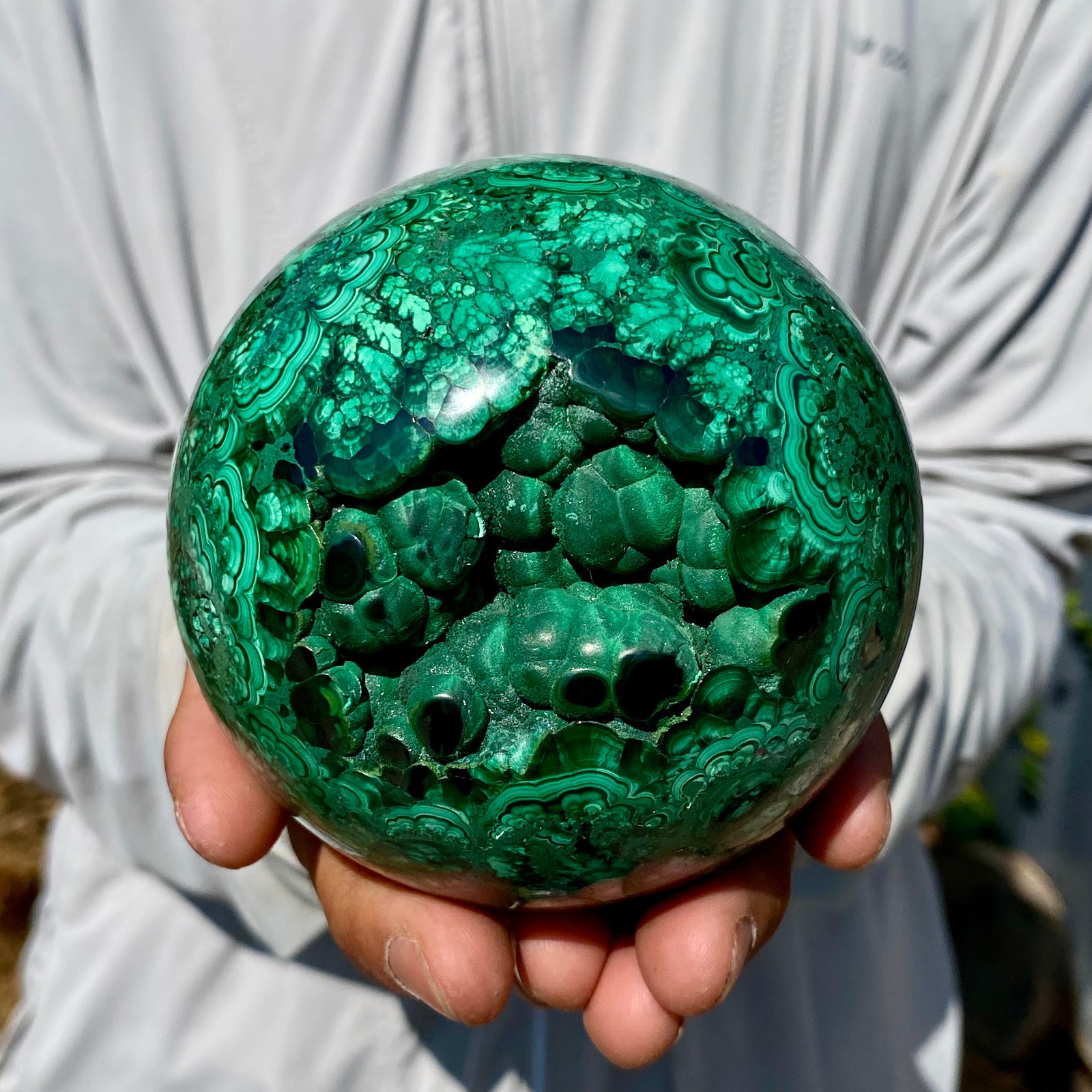 2.84LB Rare Natural Malachite quartz hand Carved sphere Crystal Healing Gem ball