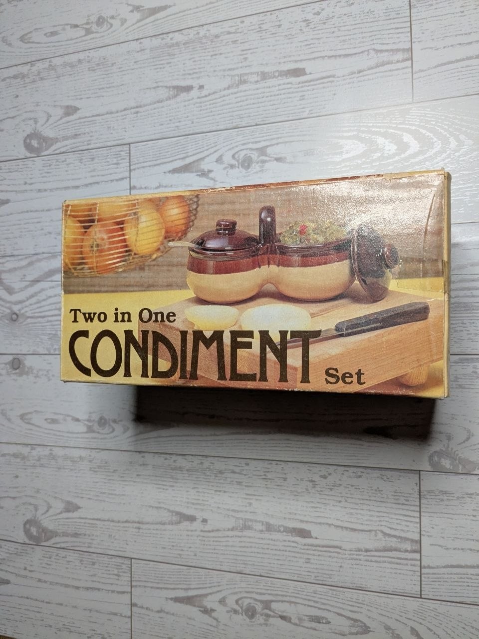 Vintage B&E Sales Ceramic 2-in-1 Condiment Set Brown Farmhouse NIB