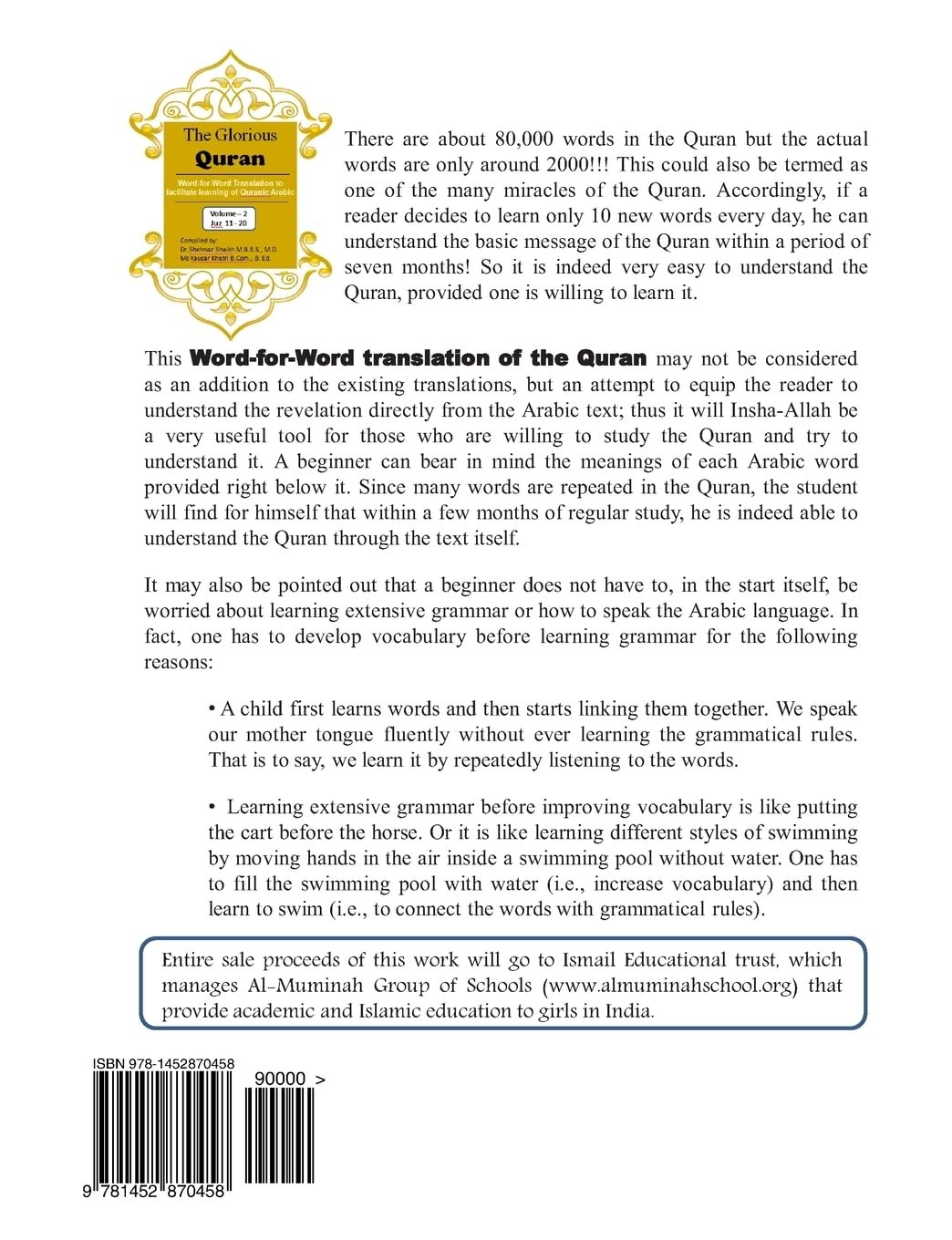 The Glorious Quran Word-for-Word Translation to facilitate learning of Quranic A
