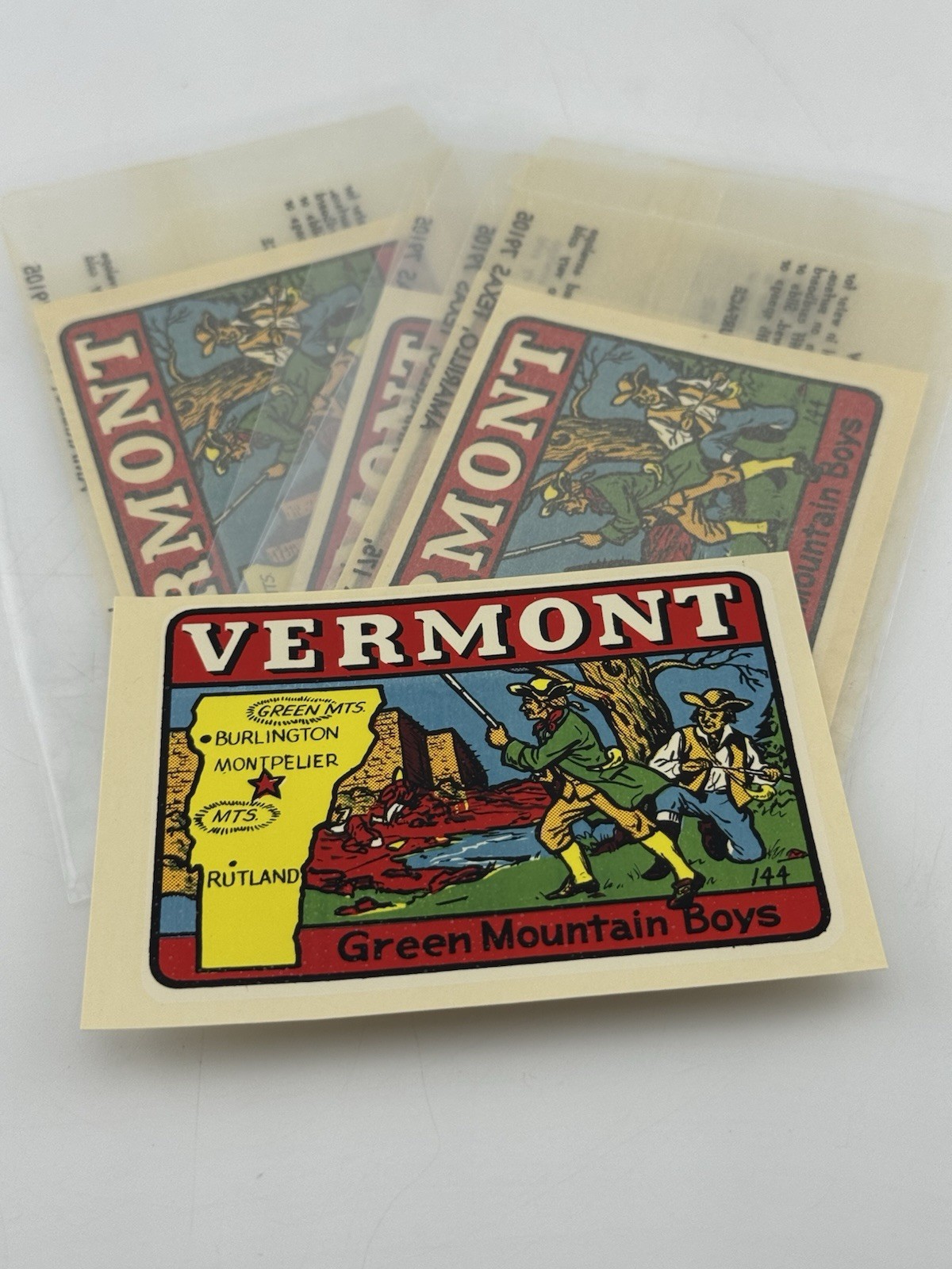 5 Vintage1950s Baxter lane Vermont Travel Souvenir Decals Green Mountain Boys