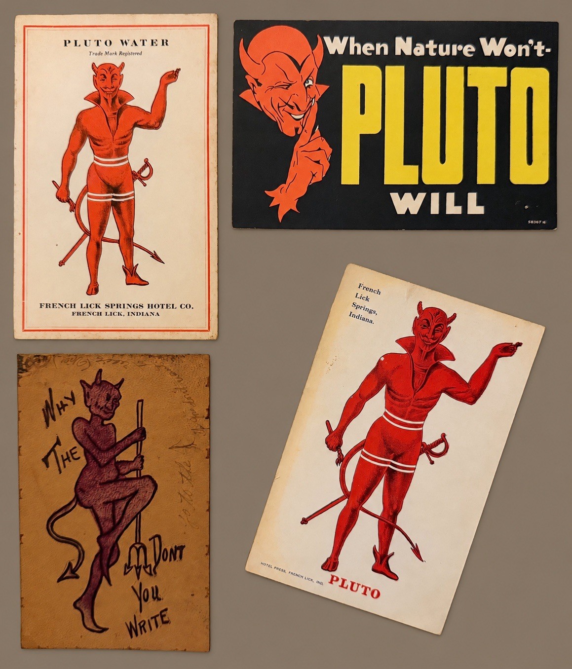 Pluto Water French Lick IN Antique Advertising Postcards LOT Of 4 1906 Leather