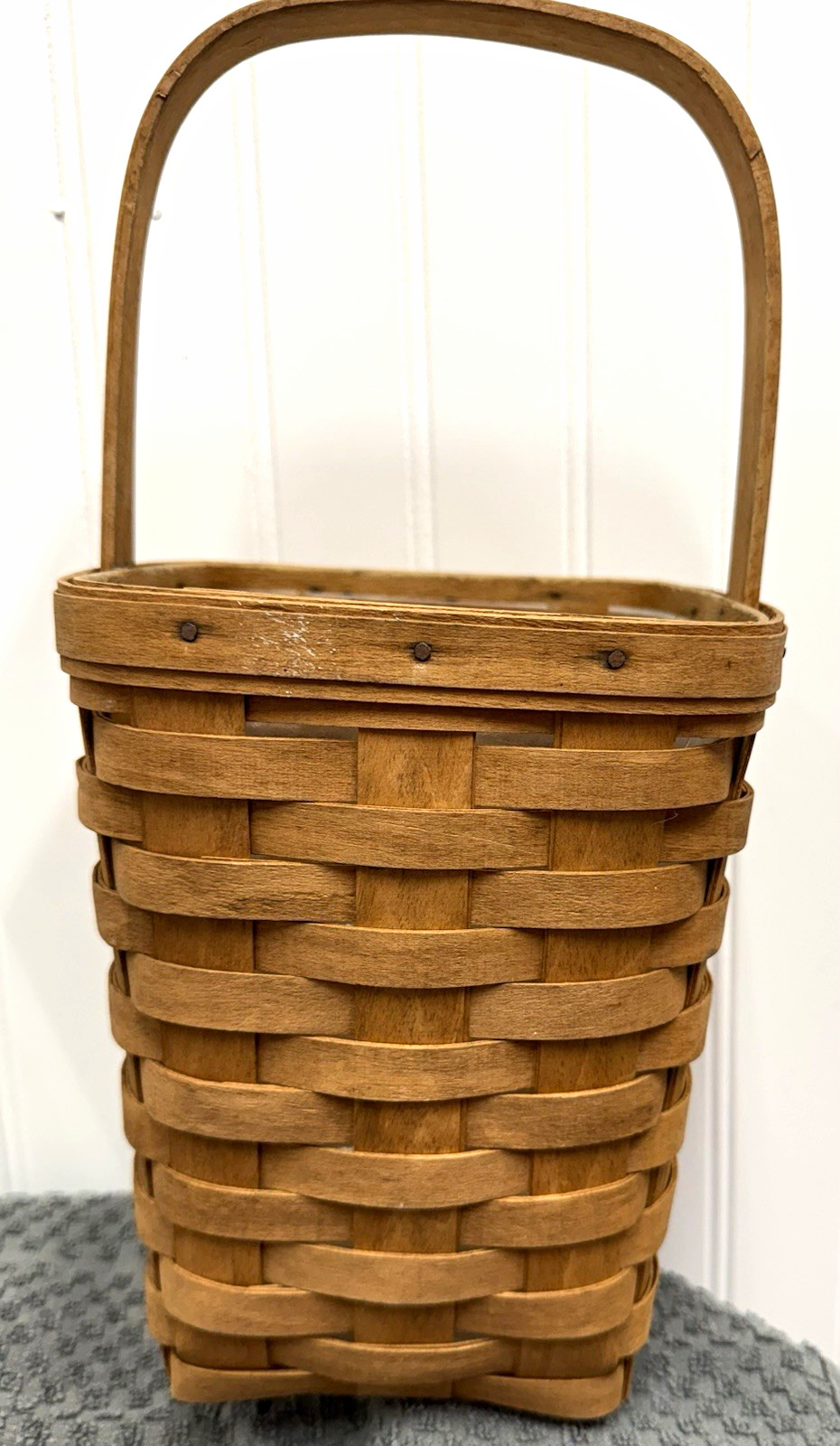 Longaberger 1995 Small Woven Wood Square Storage Basket w/ Handle & Liner 8x8x13