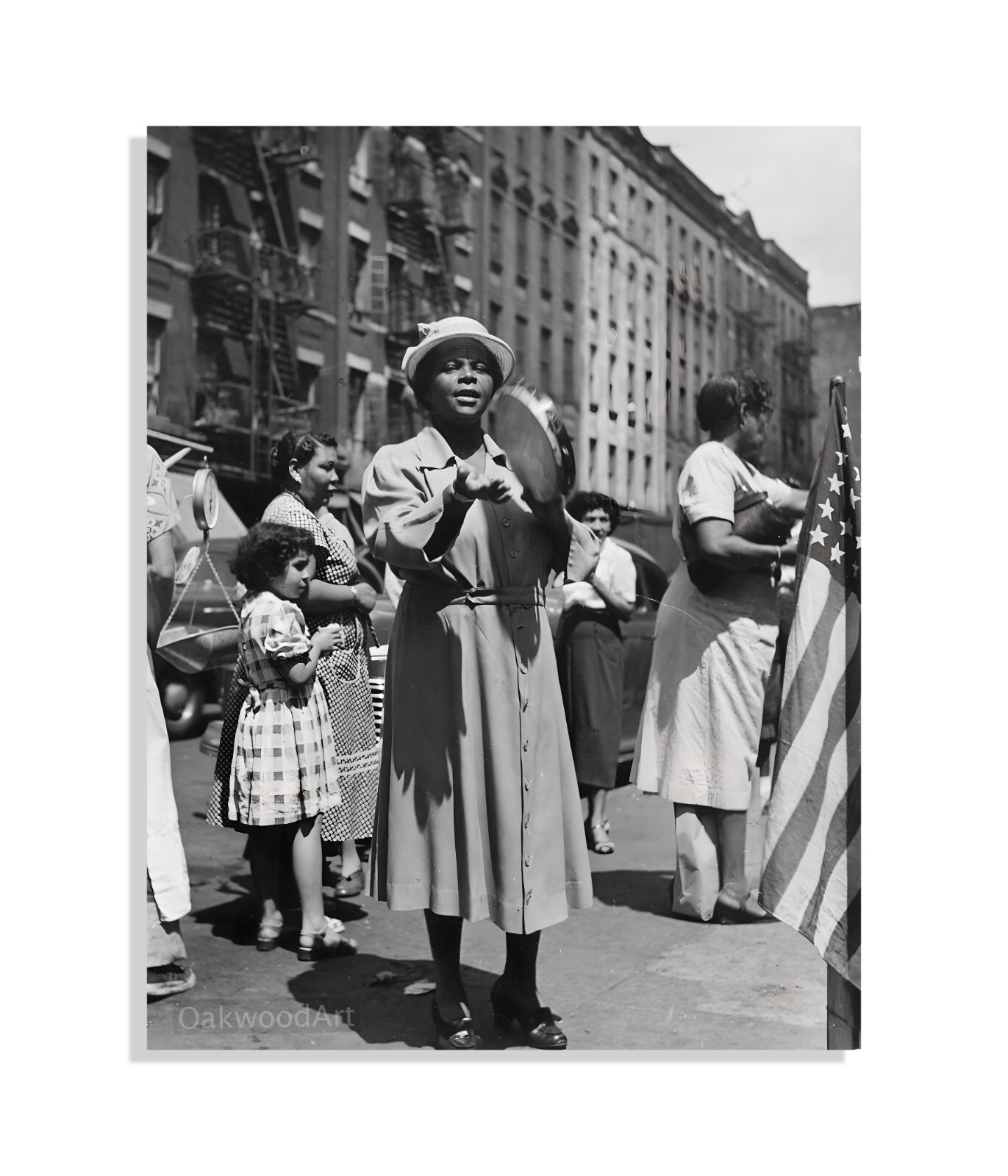 1950 Black Woman Playing a Tambourine in East Harlem, Vintage Photo Reprint 1950 Black Woman Playing a Tambourine in East Harlem, Vintage Photo Reprint
