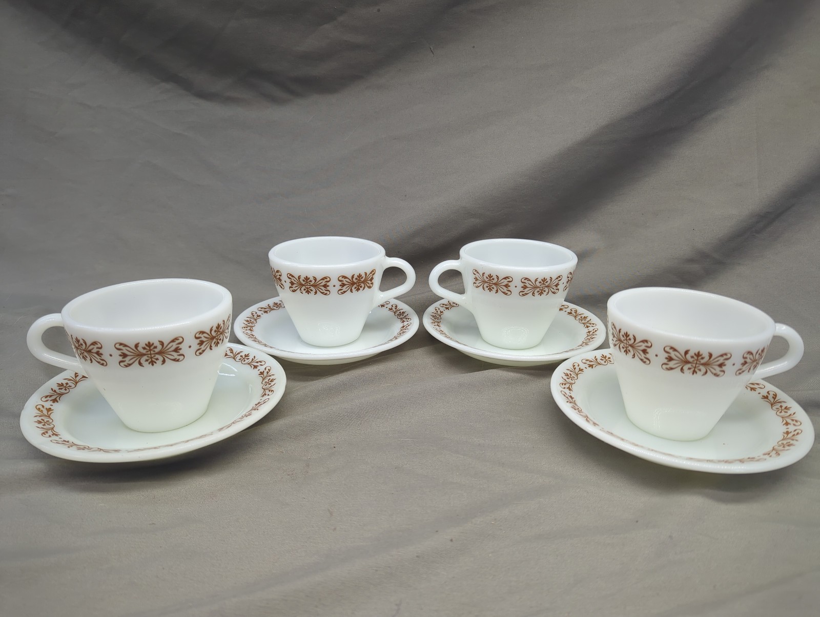 4 Vintage Pryex 721 795 Cups and Saucers Copper Filigree Several Sets Available 4 Vintage Pryex 721 795 Cups and Saucers Copper Filigree Several Sets Available