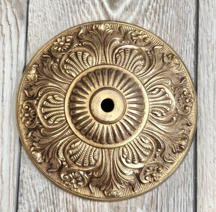 Vintage Brass Lamp Chandelier Canopy Part Made in Spain Ornate Design