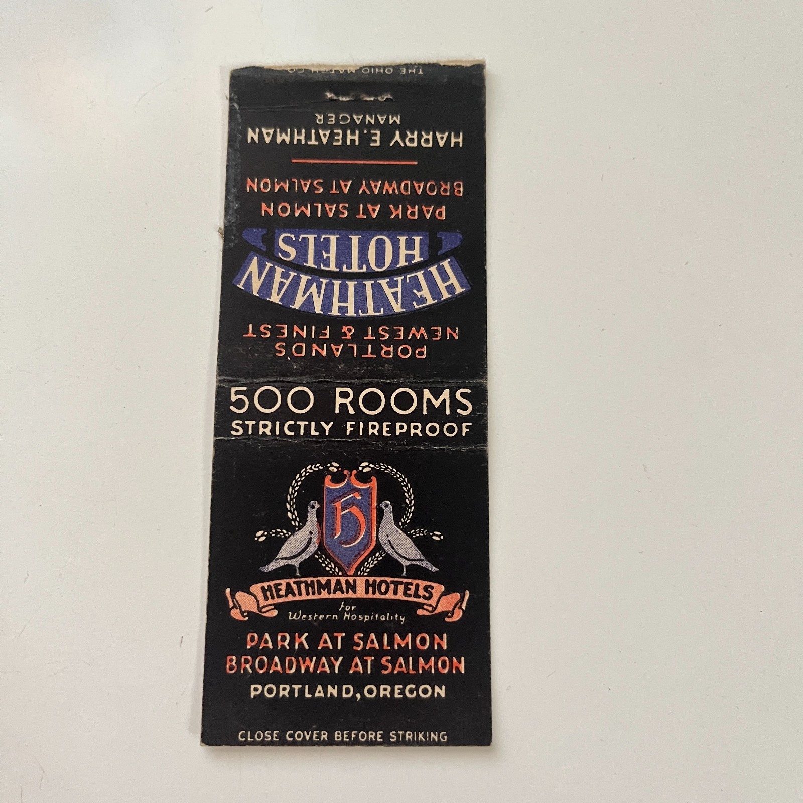 Heathman Hotels 1937 Harry Heathman Portland OR Vintage Matchbook Cover TMB86-3 Heathman Hotels 1937 Harry Heathman Portland OR Vintage Matchbook Cover TMB86-3