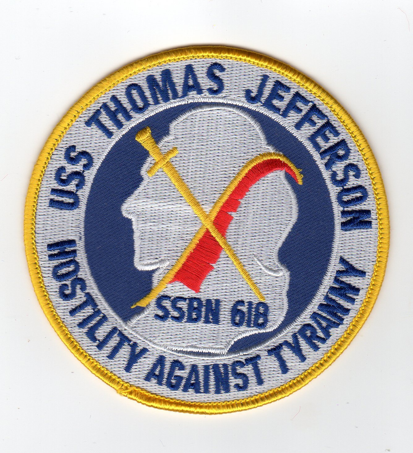 USS Thomas Jefferson SSBN 618 - Crest - Patch - Cat No. B800 USS Thomas Jefferson SSBN 618 - Crest - Patch - Cat No. B800