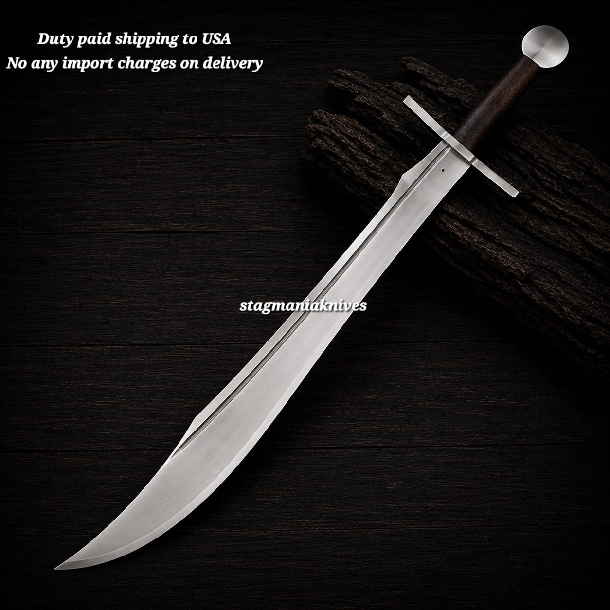 Falchion Medieval Sword J2 Steel Blade Blood Groove Wood Handle DUTY PAID USA 