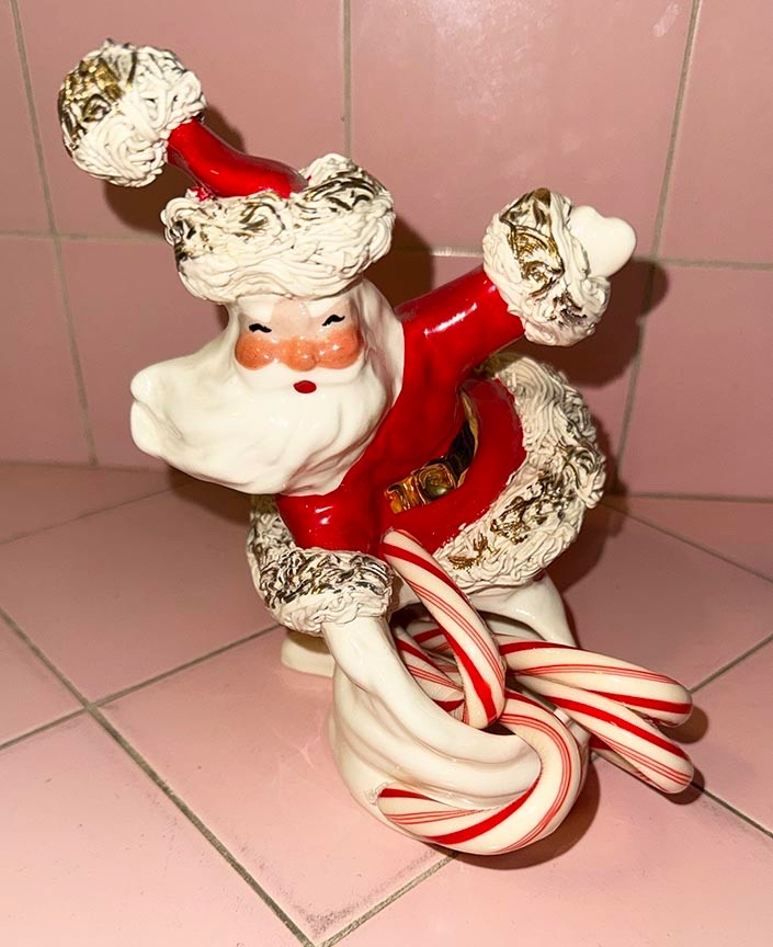 Vntg Ceramic Santa Claus Christmas Johanna of California Spaghetti Gold Candy Vntg Ceramic Santa Claus Christmas Johanna of California Spaghetti Gold Candy
