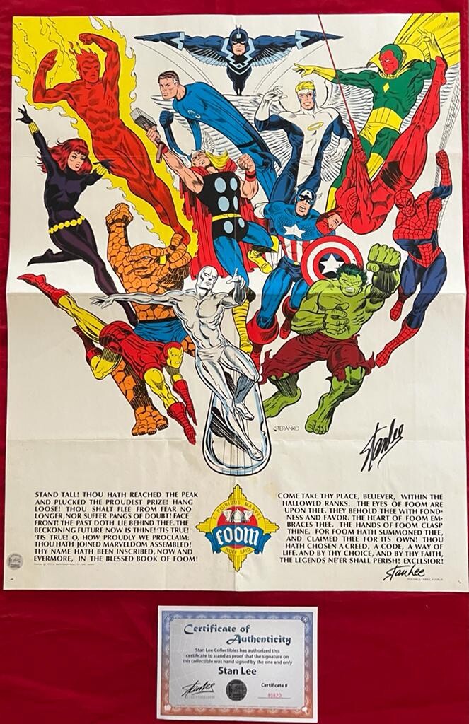 Vintage Marvel Comics Superheroes Foom Poster Signed by Stan Lee with COA Rare