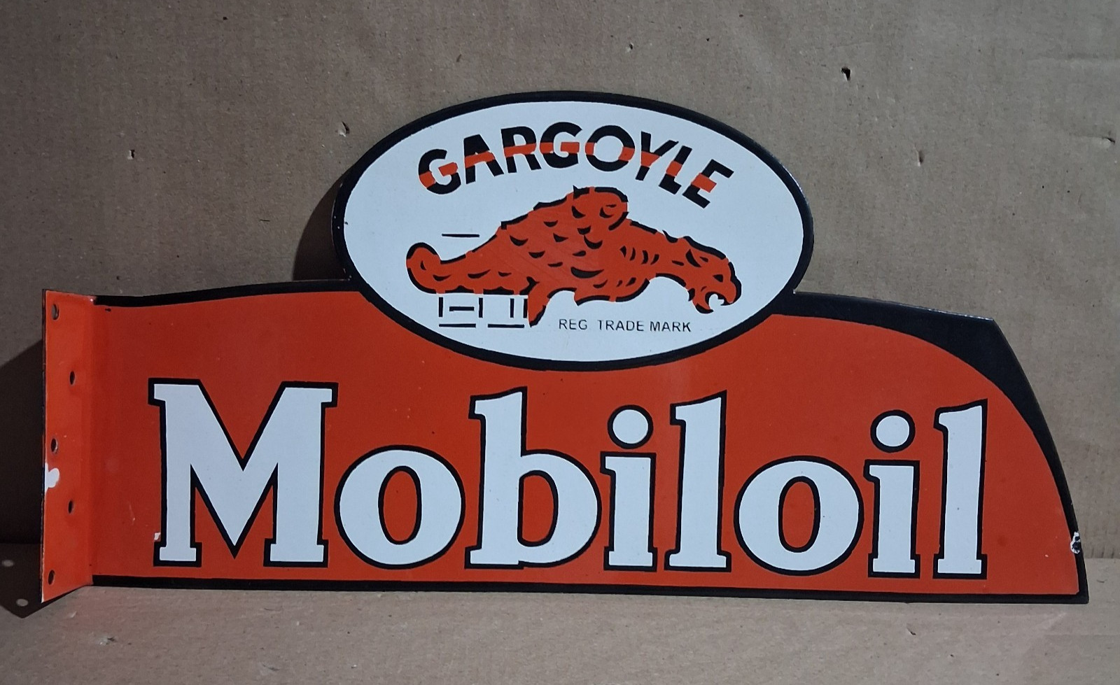 Gargoyle Mobiloil porcelain Enamel Sign 21x10   Inches 2 Sided