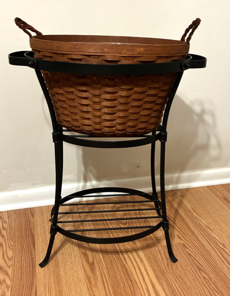 Longaberger Foundry Oval Wrought Iron Table Beverage Tub Stand Basket with Liner