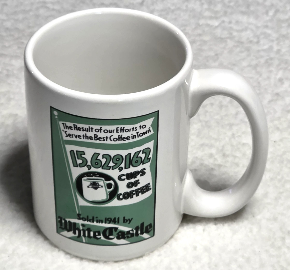 Vtg 1999 White Castle Coffee Mug 15,629,162 Cups of Coffee Sold in 1941 Vtg 1999 White Castle Coffee Mug 15,629,162 Cups of Coffee Sold in 1941