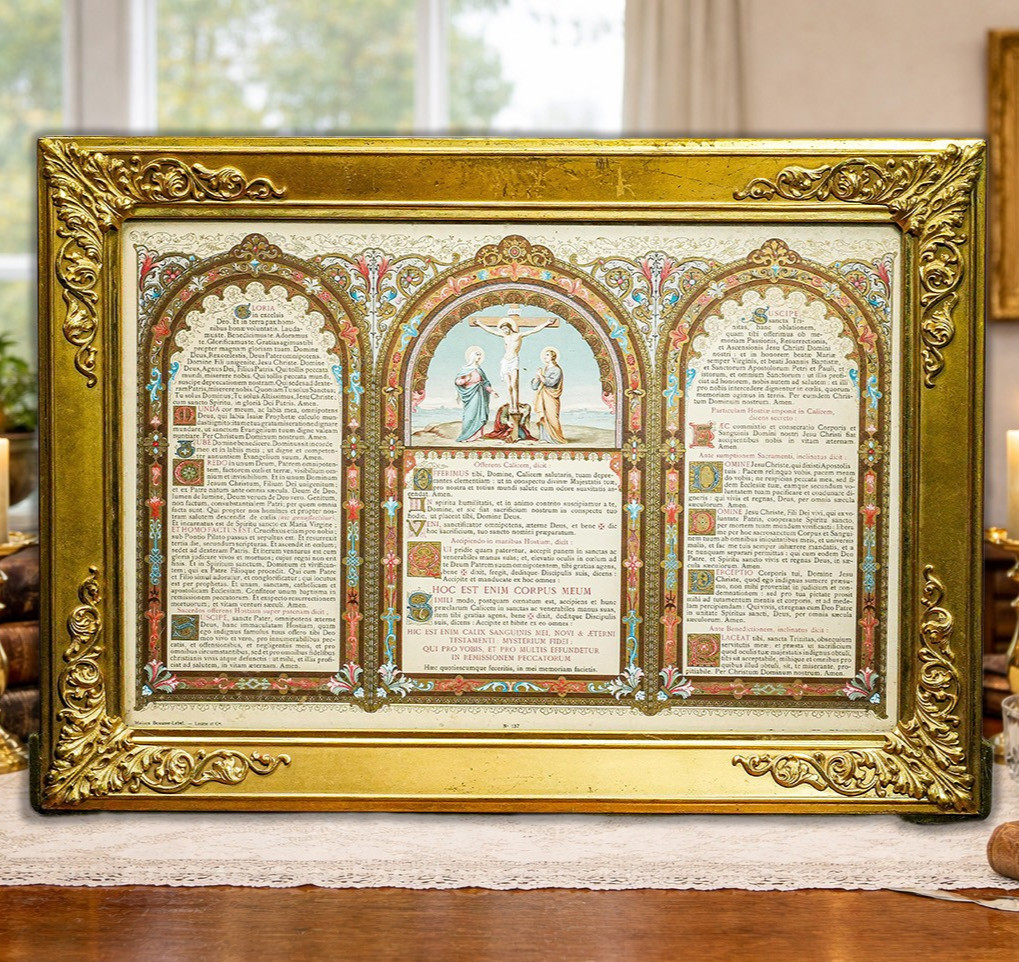 Stunning Antique French Catholic Christianity Tridentine Latin Mass Altar Card
