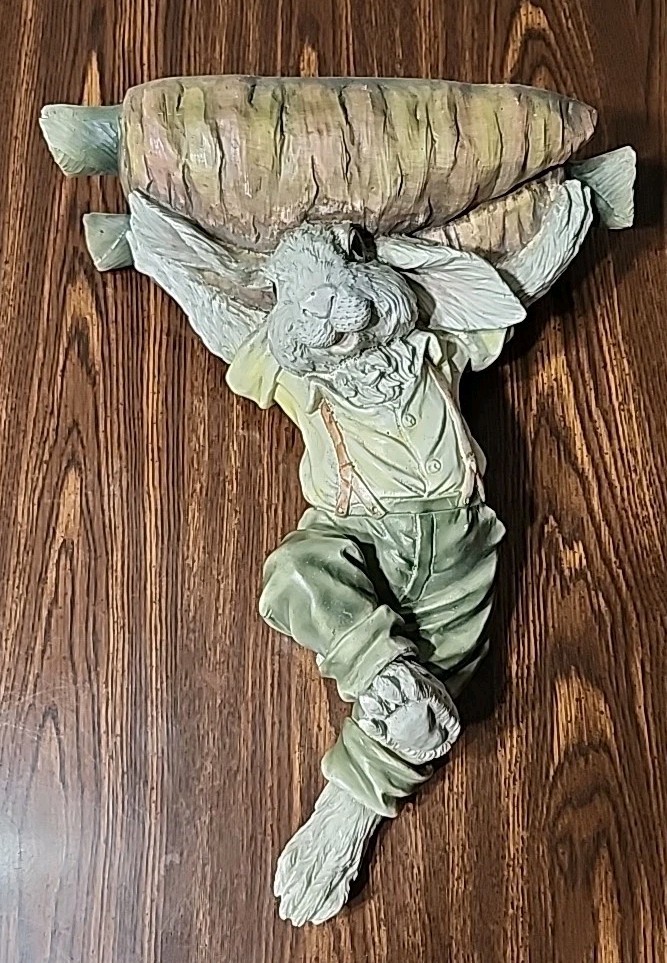 Vtg Chrisdon Bunny Shelf Sconce Farmer Rabbit Holding Carrot Rare 14\