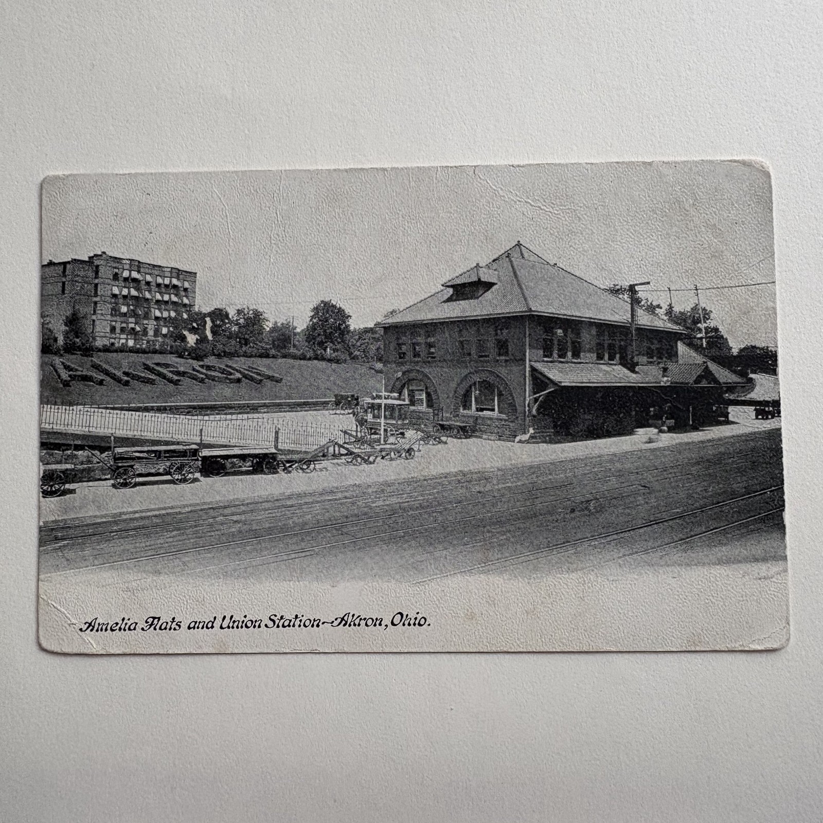 Vintage Postcard Amelia Flats & Union Station Akron Ohio Railroad Depot Posted