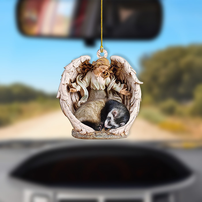Ferret Sleeping Angel Car Ornament, Ferret Angel Wings Christmas Ornament Gift Ferret Sleeping Angel Car Ornament, Ferret Angel Wings Christmas Ornament Gift