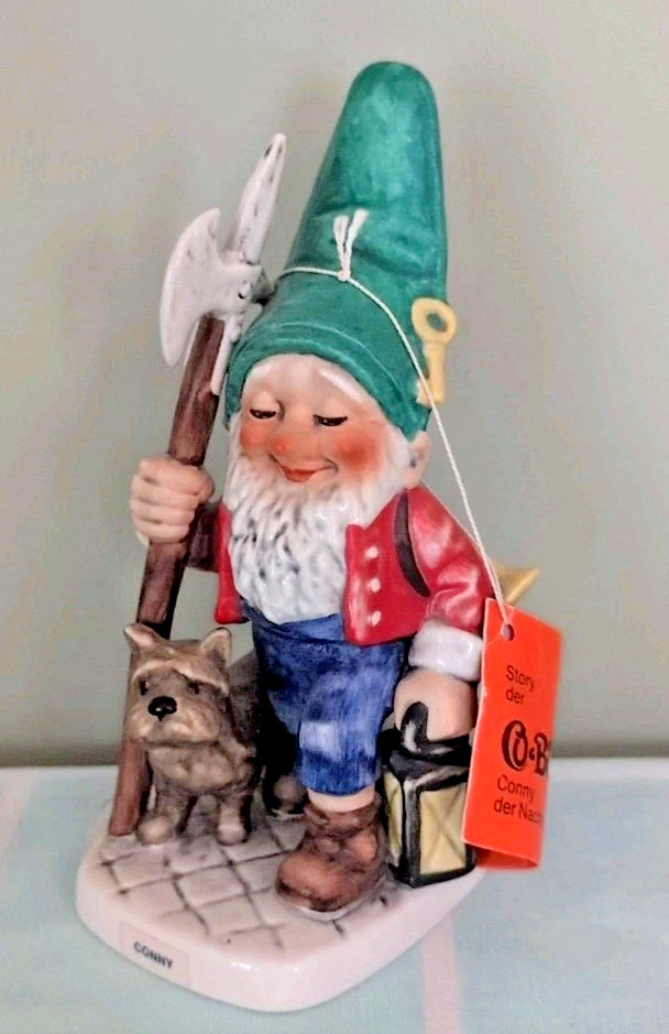 Goebel Fantasy Gnome Figurine with Dog and Lantern Collectible Orig Card Mint
