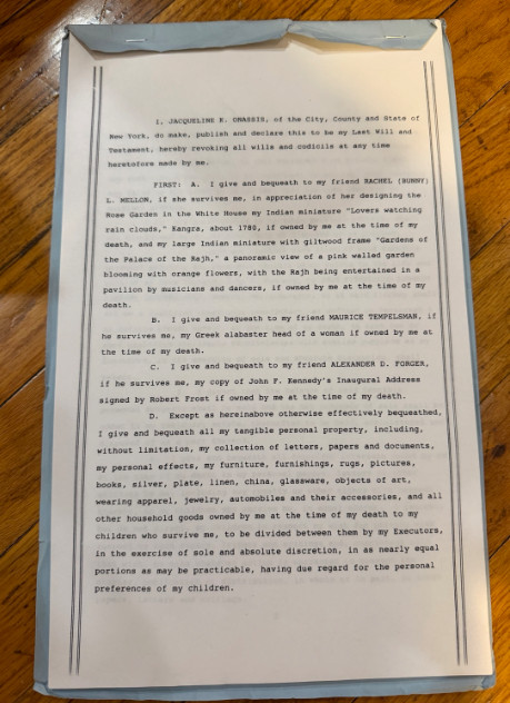 Jacqueline Kennedy Onassis 1994 Will Certified Probate True Copy Jackie O JFK