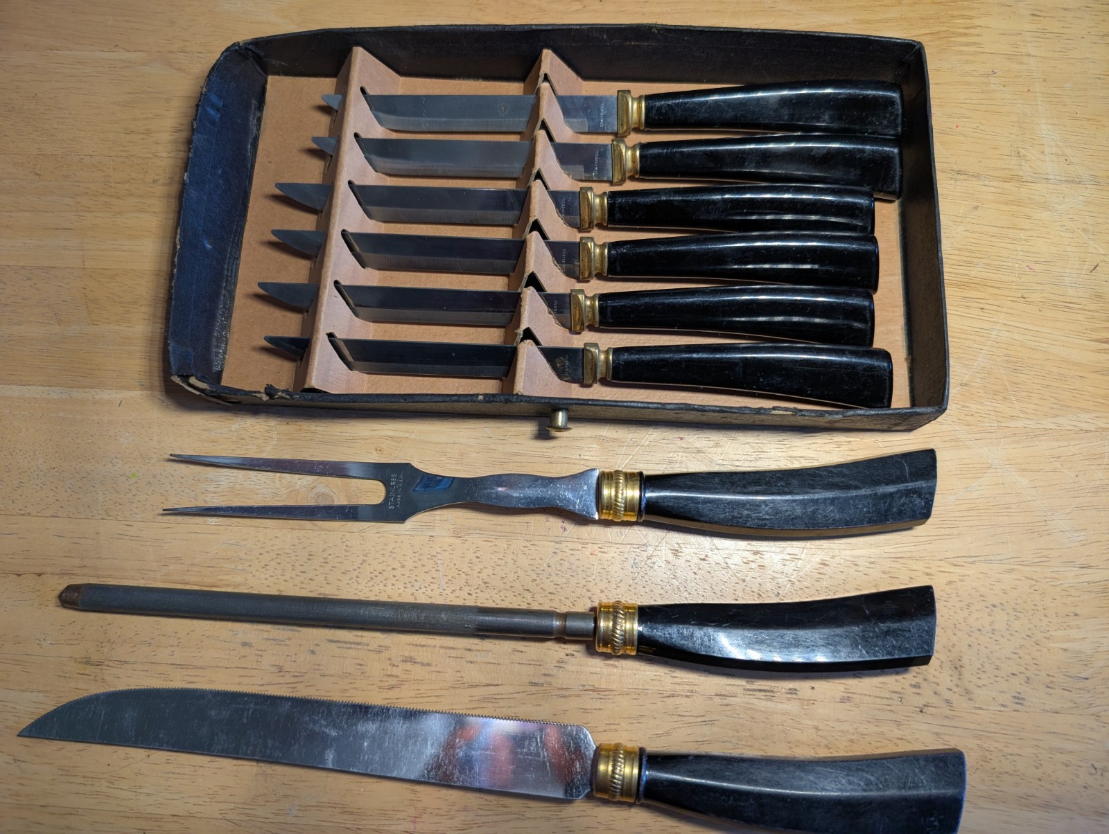 Vtg Sheffield E. Parker & Sons Carving Set Of 7 Knives Vtg Sheffield E. Parker & Sons Carving Set Of 7 Knives