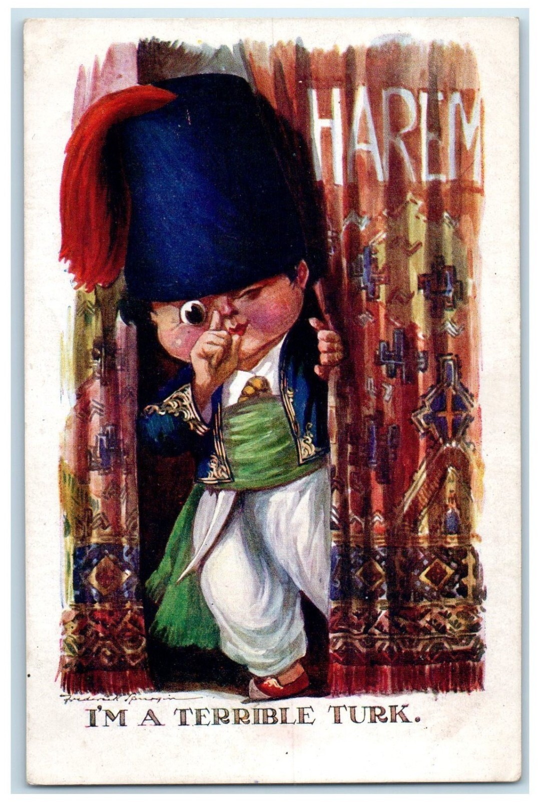 c1910's Little Boy Herem I'm A Terrible Turk Unposted Antique Postcard c1910's Little Boy Herem I'm A Terrible Turk Unposted Antique Postcard