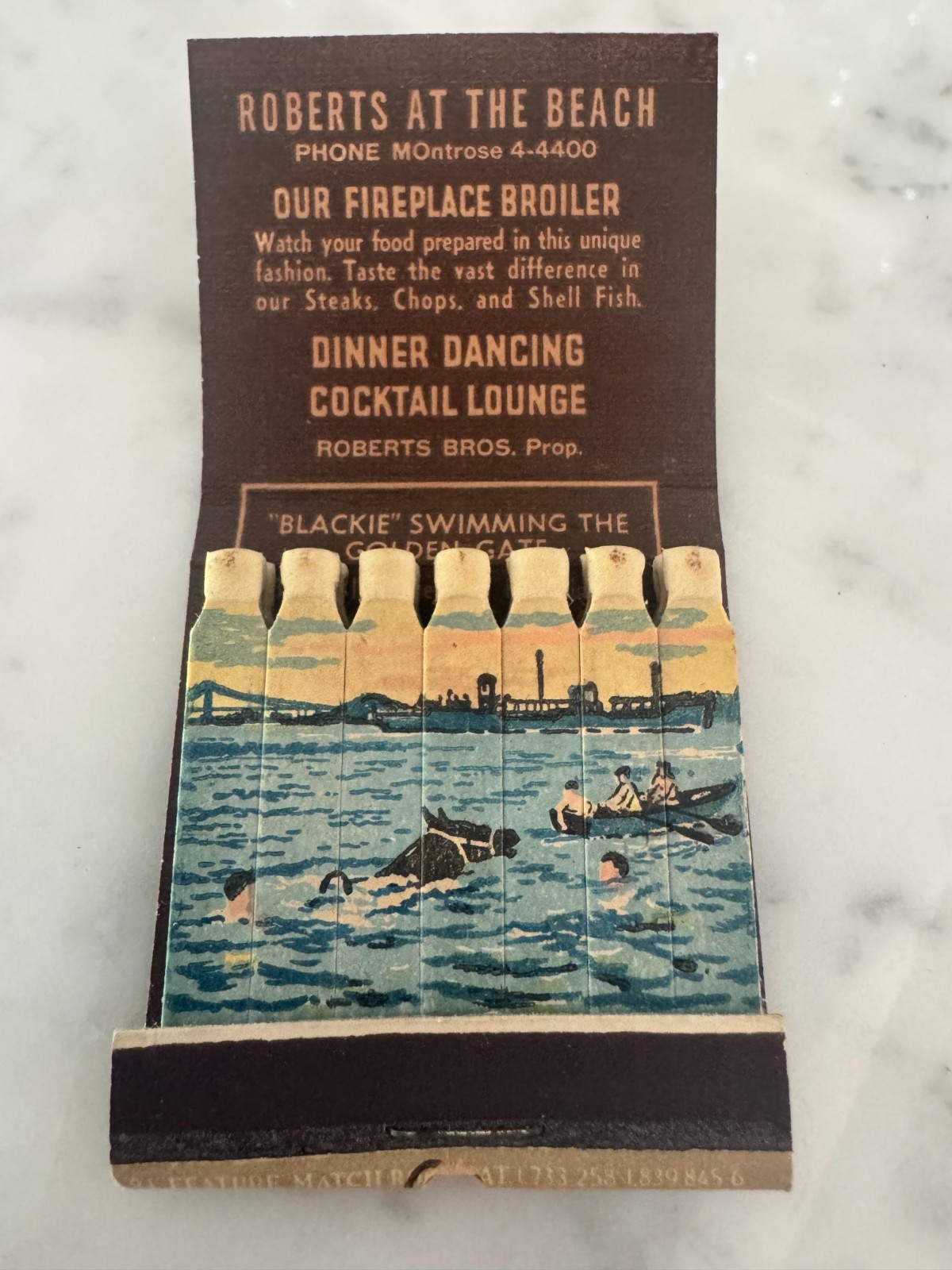Vintage Roberts At The Beach Full Unstruck Feature Matchbook San Francisco