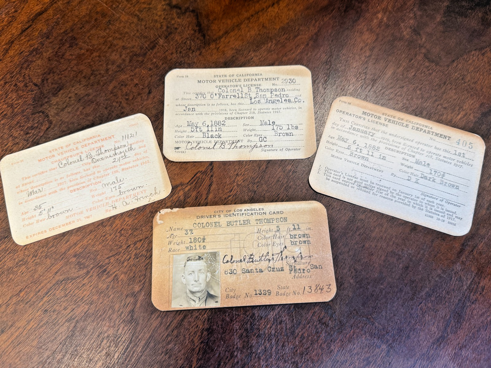 Antique CALIFORNIA DRIVER'S LICENSE SET 1917, 1918 & 1919 + LOS ANGELES PHOTO ID Antique CALIFORNIA DRIVER'S LICENSE SET 1917, 1918 & 1919 + LOS ANGELES PHOTO ID
