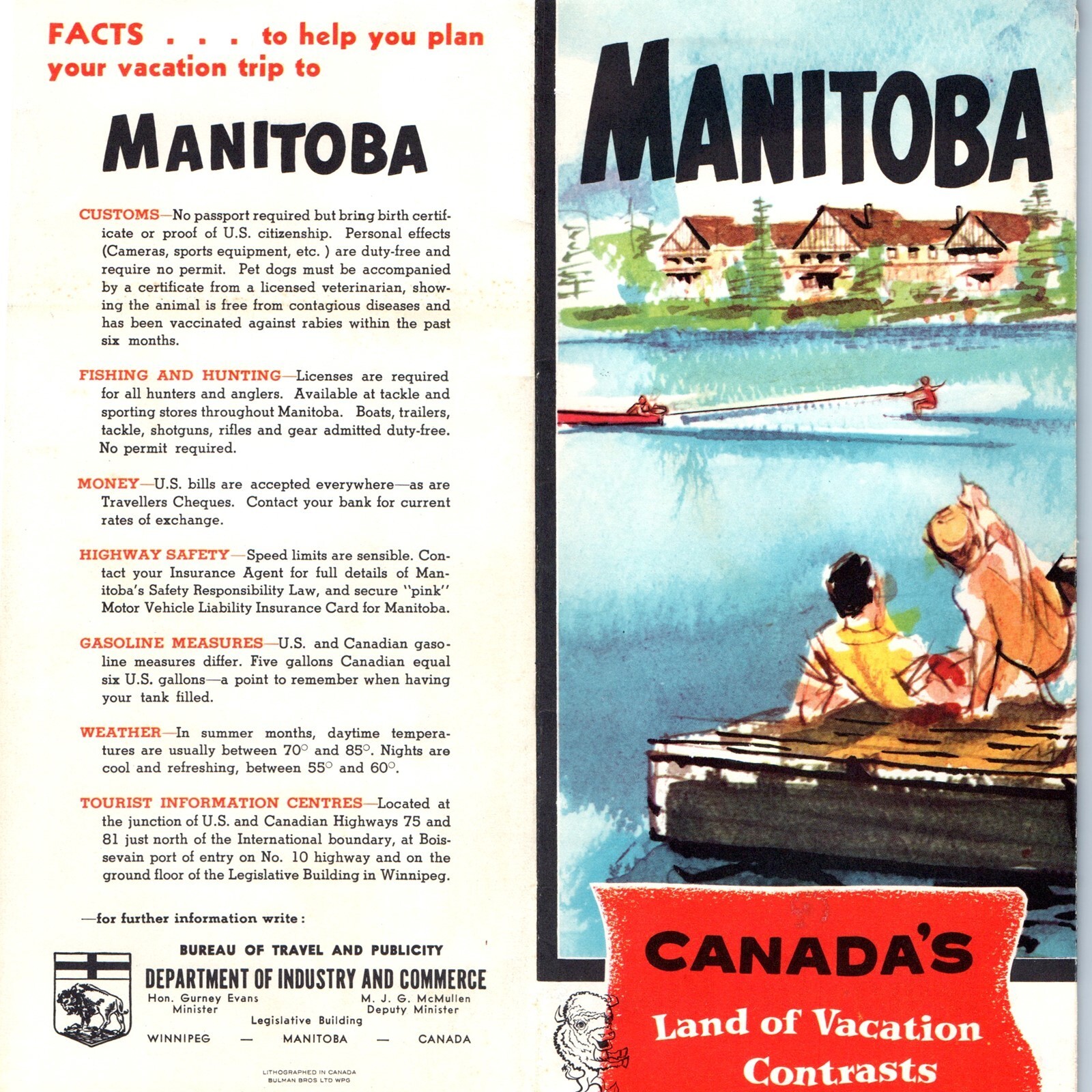 c1950s Manitoba Canada Travel Brochure Bulman Bros Illustrated Tourism Map Vtg