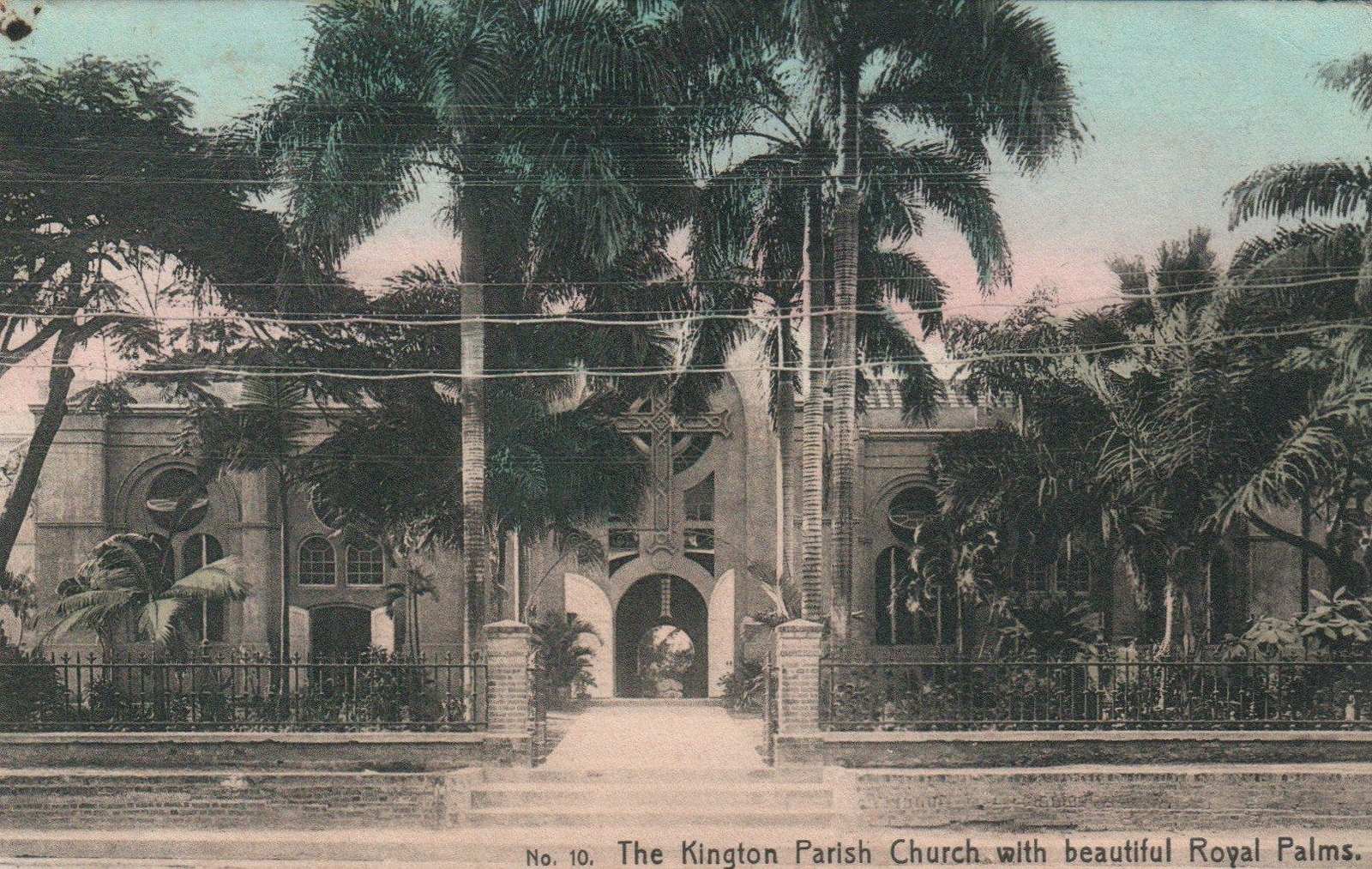 1913 ANTIQUE Kingston Parish Church & Palms POSTCARD - from Jamaica to Rose Bay