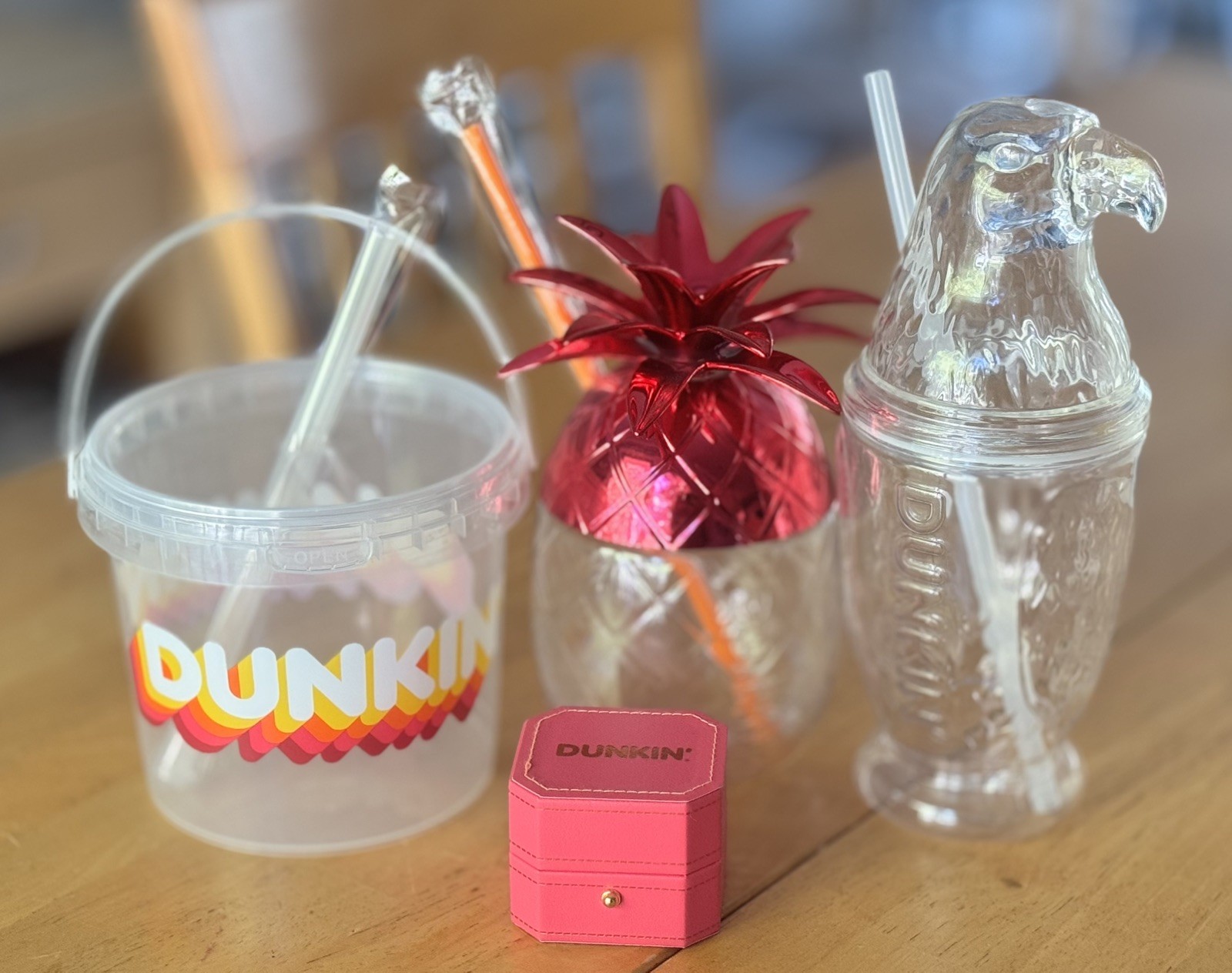 Dunkin Donuts 2026 Promo Lot of 4 Items: Bucket, Eagle, Pineapple & Ring  Box 