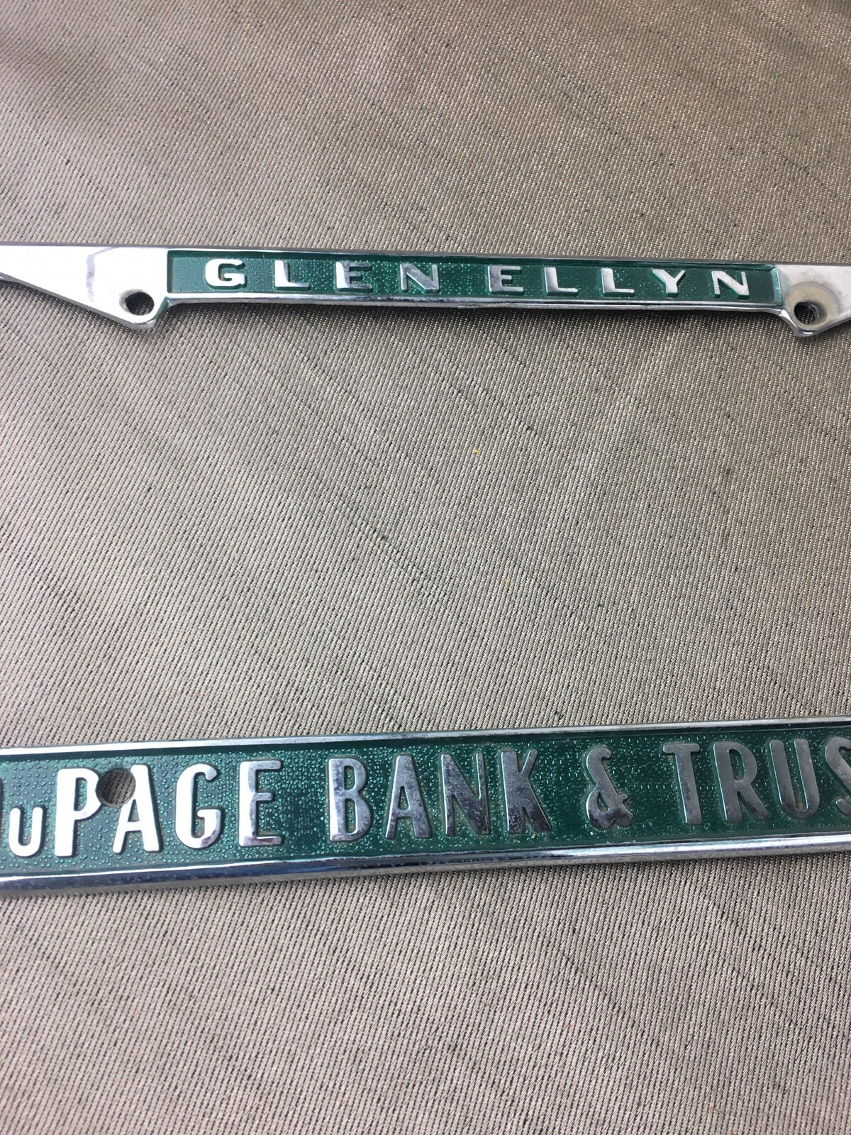 Vintage DuPage Bank &  Trust Co Glen Ellyn Illinois Metal License Plate Frame